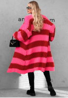 Dlouhý kardigan oversize z bufiastymi rękawami w paski October Charm niebiesko-čokoládový