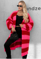 Dlouhý kardigan oversize z bufiastymi rękawami w paski October Charm niebiesko-čokoládový