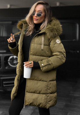 Dlouhá prošívaná bunda s kožešinou Winter Sunday khaki