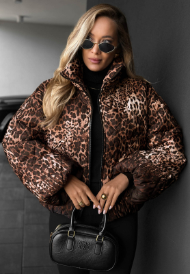 Prošívaná bunda bomber s leopardím vzorem Wild Freeze velbloudí