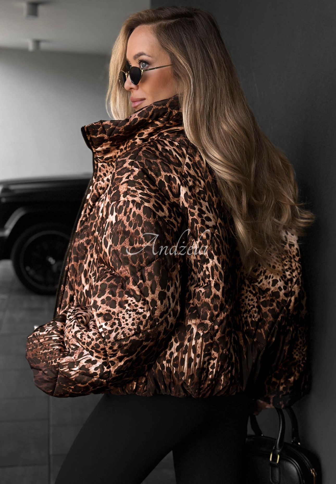 Prošívaná bunda bomber s leopardím vzorem Wild Freeze velbloudí