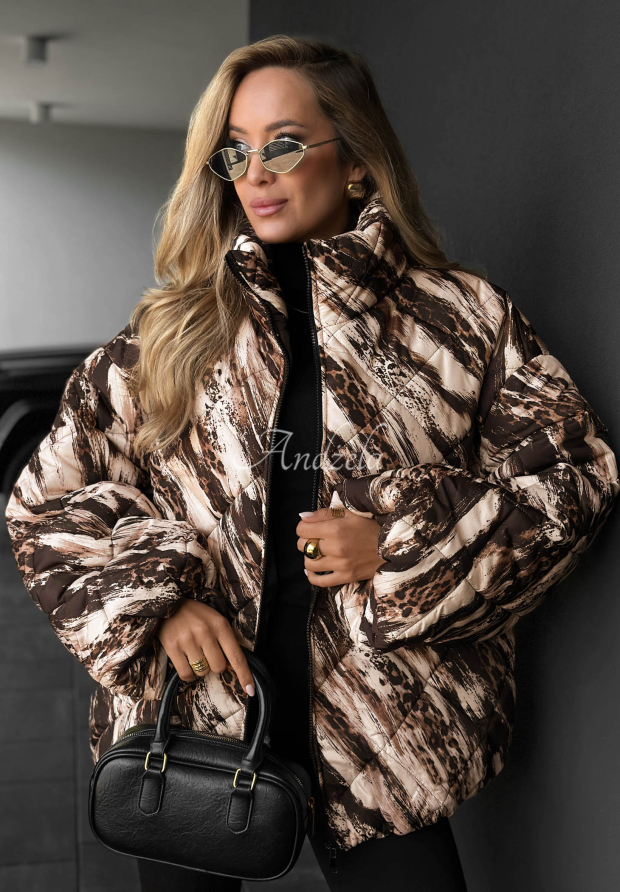 Pro&scaron;&iacute;van&aacute; bunda bomber se zv&iacute;řec&iacute;m vzorem Fancy Freeze světle b&eacute;žov&yacute;