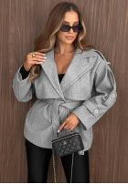 Dvouřadý Kabát z kołnierzem i paskiem Sunday Coat šedý