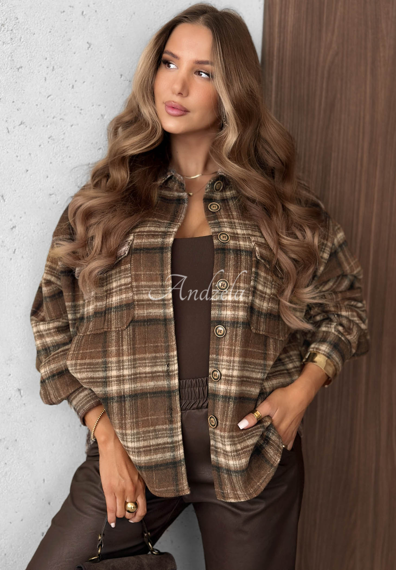 Károvaná košile s vlnou Maple Plaid čokoládová