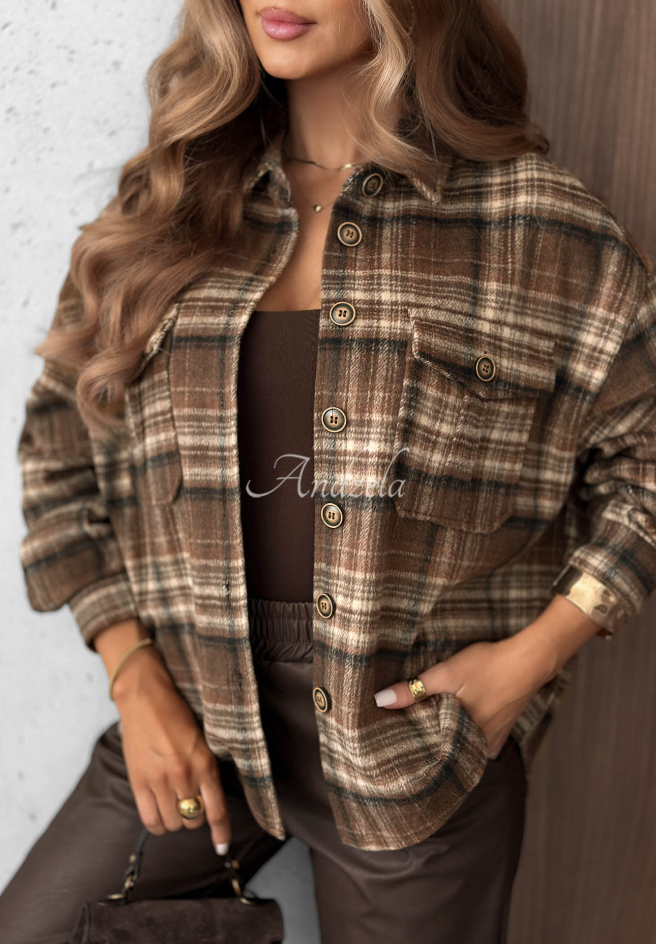 Károvaná košile s vlnou Maple Plaid čokoládová