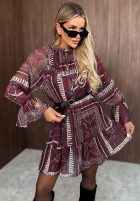 Wzorzysta Šaty mini z falbankami Autumn Memory vínová