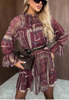 Wzorzysta Šaty mini z falbankami Autumn Memory vínová