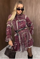 Wzorzysta Šaty mini z falbankami Autumn Memory vínová