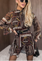 Wzorzysta Šaty mini z falbankami Autumn Memory vínová