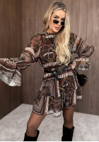 Wzorzysta Šaty mini z falbankami Autumn Memory vínová