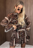 Wzorzysta Šaty mini z falbankami Autumn Memory vínová