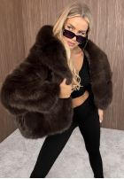Bunda futerko s kapucí Fluffy Girl čokoládová