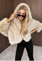 Bunda futerko s kapucí Fluffy Girl čokoládová