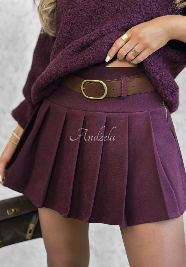 Plisovan&aacute; mini sukně s p&aacute;skem Fall Babe borůvkov&aacute;