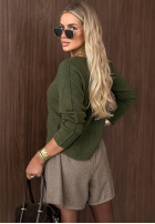 Lehký Svetr z dekoltem w serek Amber Woods khaki