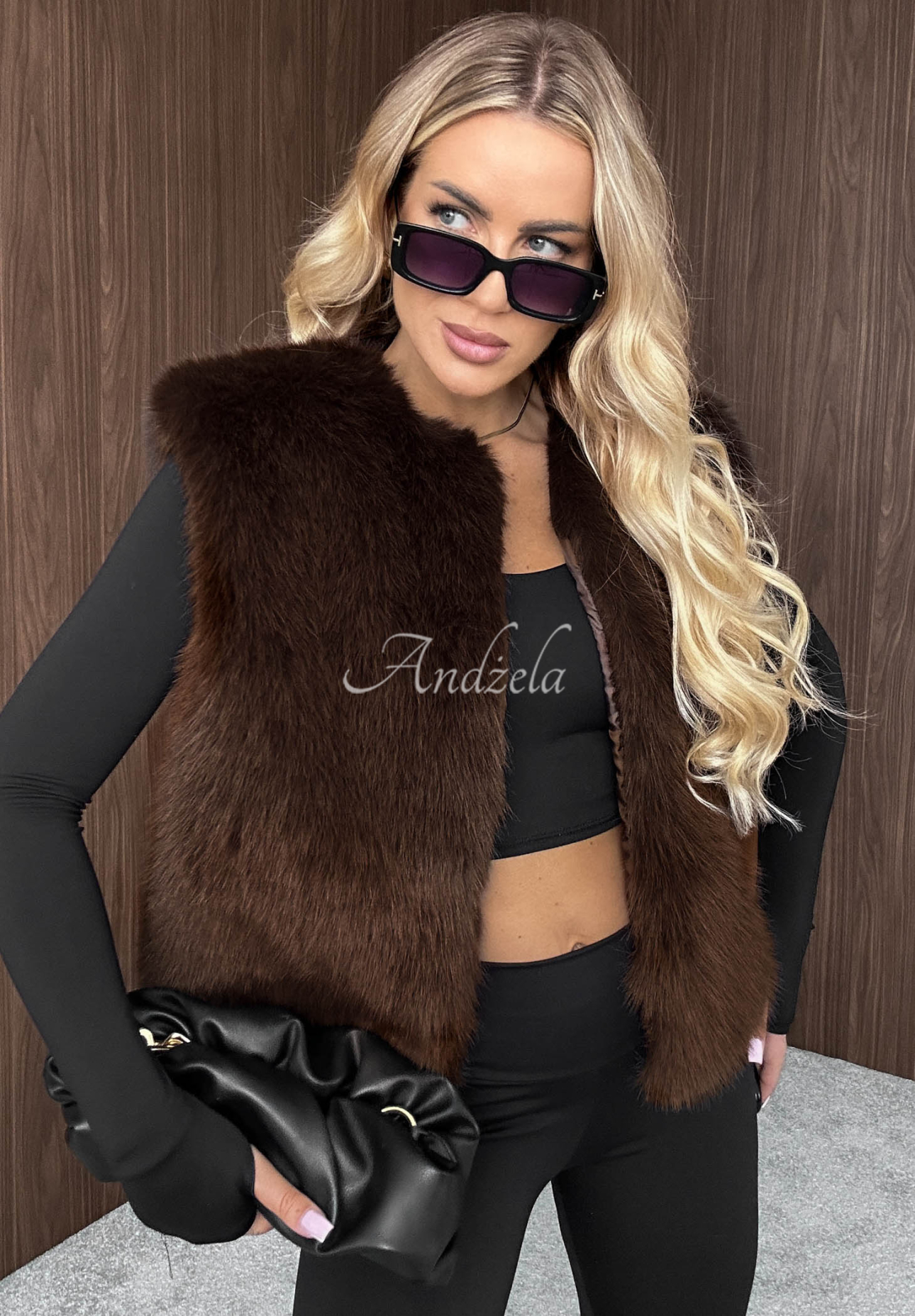 Krátká kožešinová vesta Cozy Fur čokoládová