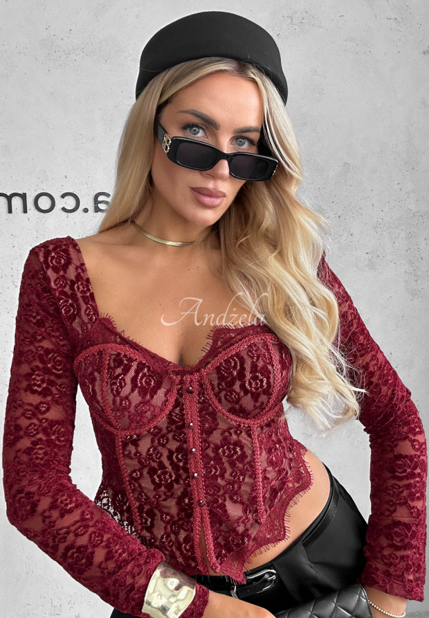 Korzetov&aacute; halenka s dlouh&yacute;m ruk&aacute;vem z krajky Pure Seduction v&iacute;nov&aacute;