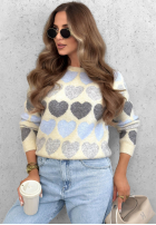 Miękki Svetr w serduszka Soft Hearts béžovo-čokoládový