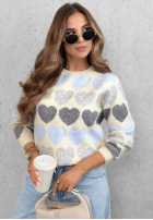 Miękki Svetr w serduszka Soft Hearts béžovo-čokoládový