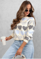 Miękki Svetr w serduszka Soft Hearts béžovo-čokoládový