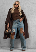 Kalhoty džínové  mom fit z naszywkami Fall Mood modré