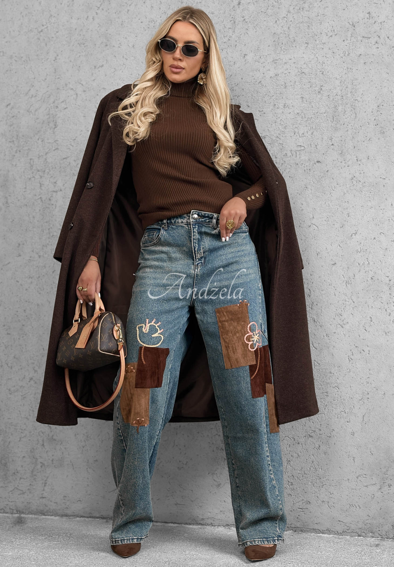 Džíny wide leg s nášivkami Fall Mood modré