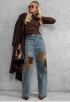 Kalhoty džínové  mom fit z naszywkami Fall Mood modré
