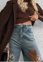 Kalhoty džínové  mom fit z naszywkami Fall Mood modré