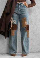 Kalhoty džínové  mom fit z naszywkami Fall Mood modré