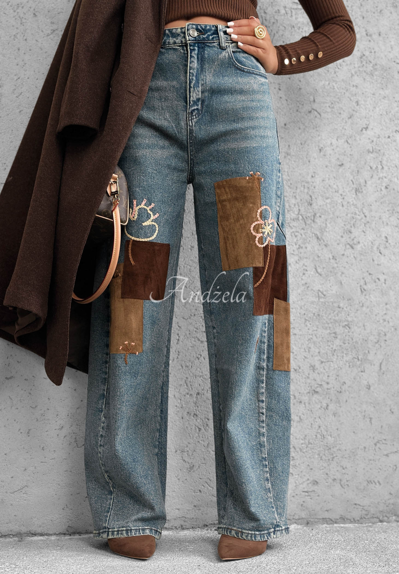 Džíny wide leg s nášivkami Fall Mood modré