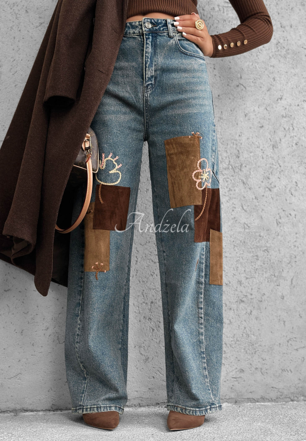 Dž&iacute;ny wide leg s n&aacute;&scaron;ivkami Fall Mood modr&eacute;