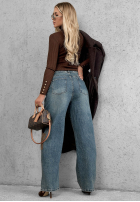 Kalhoty džínové  mom fit z naszywkami Fall Mood modré