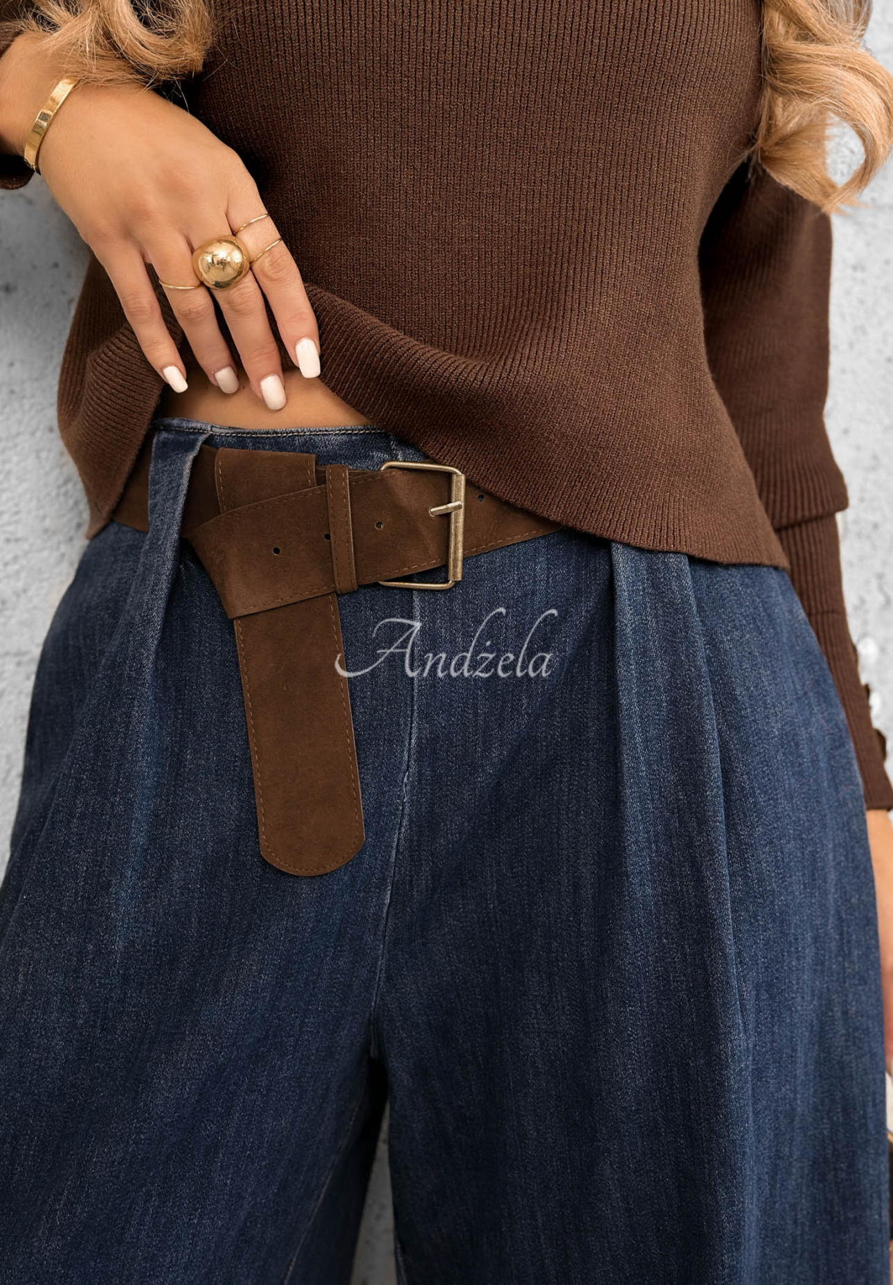 Džíny wide leg s páskem Amber Chapter modré