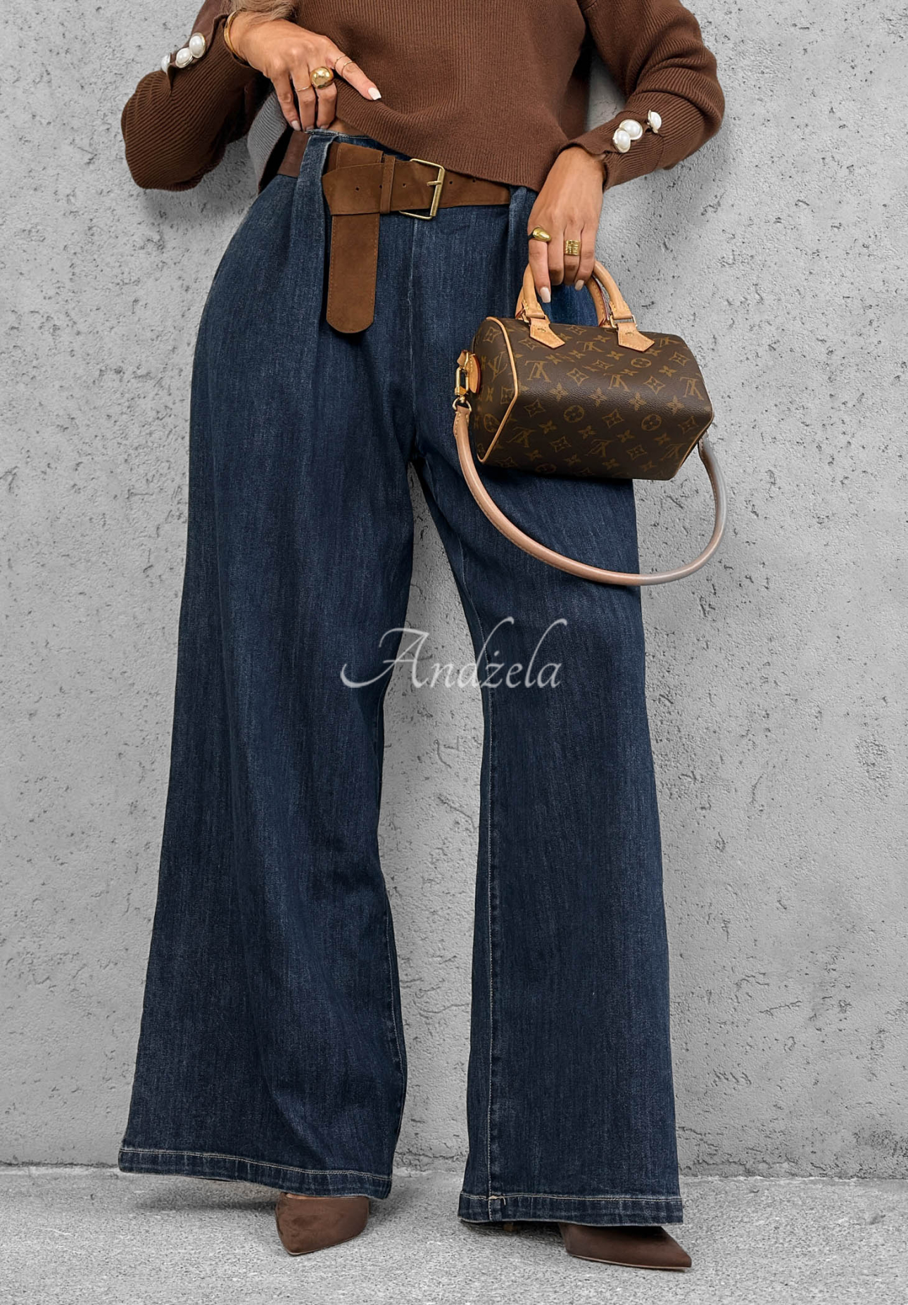 Džíny wide leg s páskem Amber Chapter modré