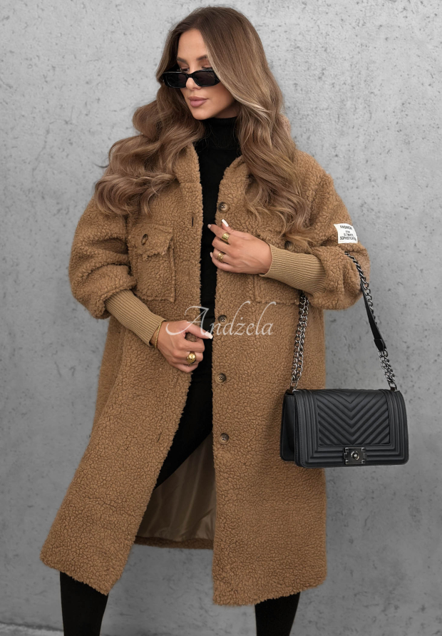 Dlouh&yacute; kož&iacute;&scaron;kov&yacute; kab&aacute;t s kapuc&iacute; Aspen Babe velbloud&iacute;