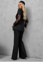 Elegancki Souprava Sako z koronką i Kalhoty Noir Elegance Černé