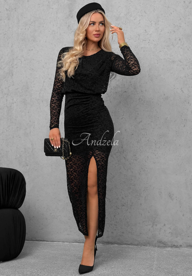 Krajkov&eacute; maxi &scaron;aty s řasen&iacute;m Lace Affair čern&aacute;