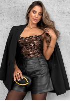 Cekinowy top na ramiączkach Sequin Magic čokoládový