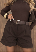 Krótkie materiálové spodenki z paskiem Smart Look čokoládové