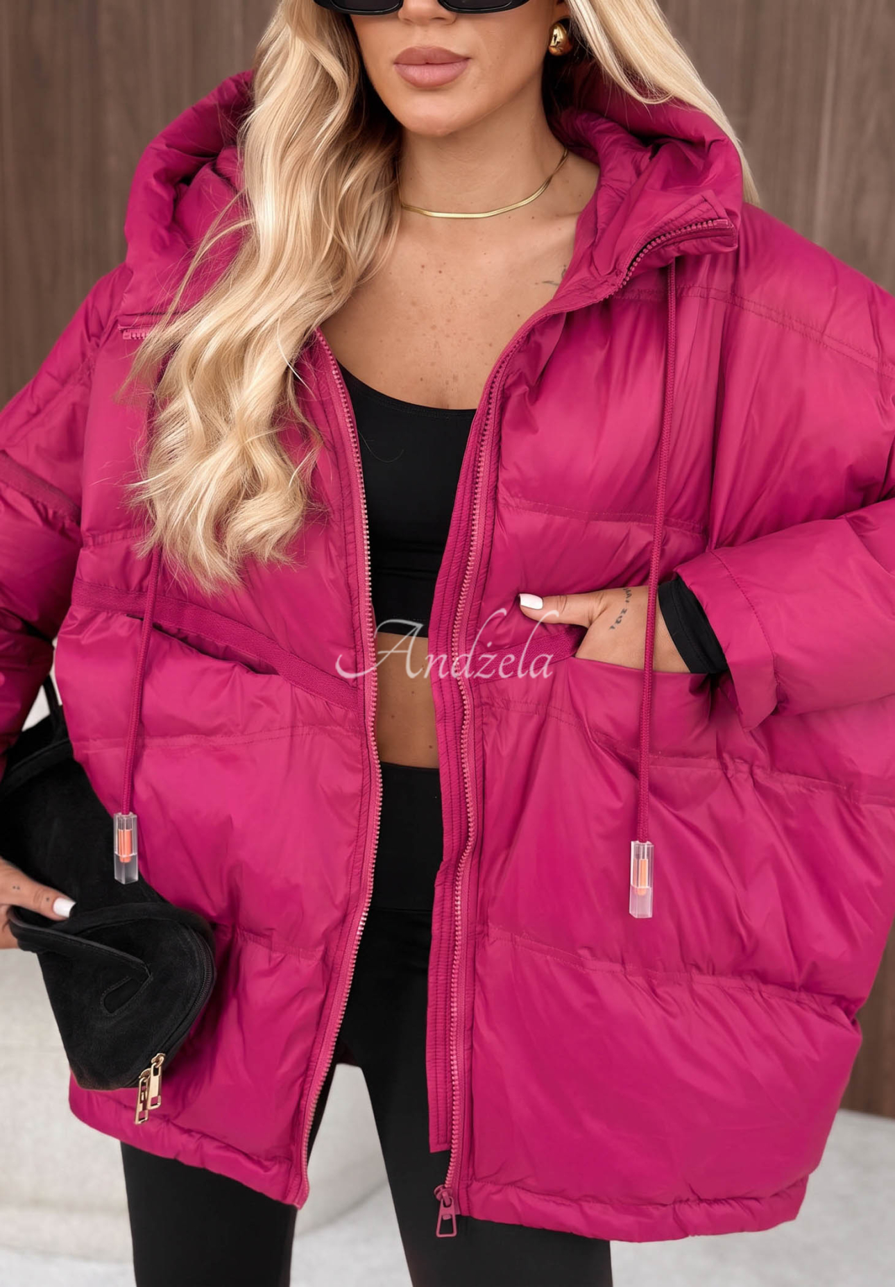 Péřová bunda s kapucí Coldest Of Times fuchsiová