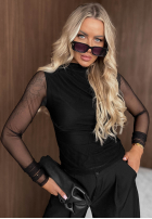 Siateczkowa Halenka longsleeve z marszczeniami Femme Fatale čokoládová