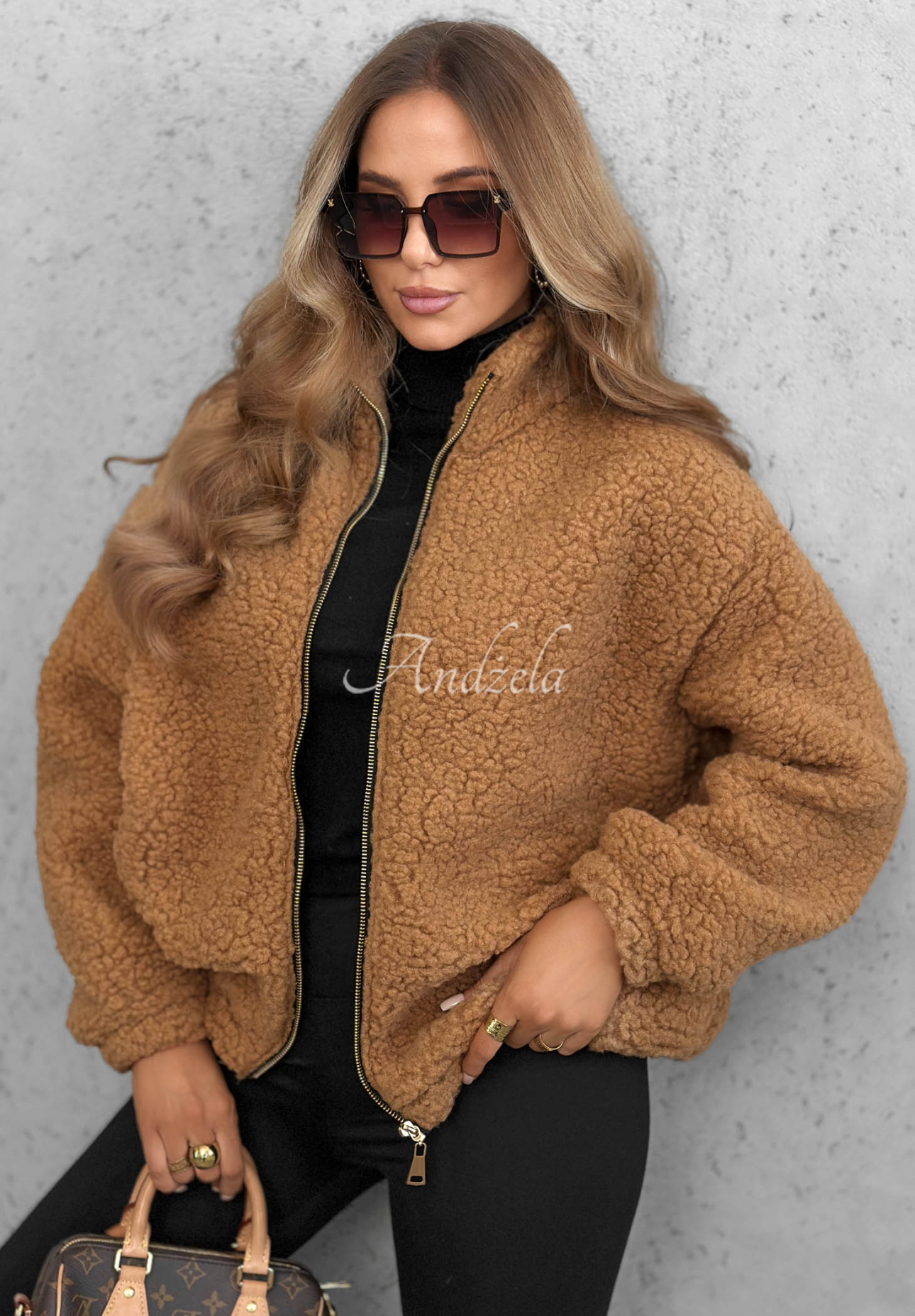 Krátká bomber bunda s kožíškem sherpa Cloud Candy velbloudí