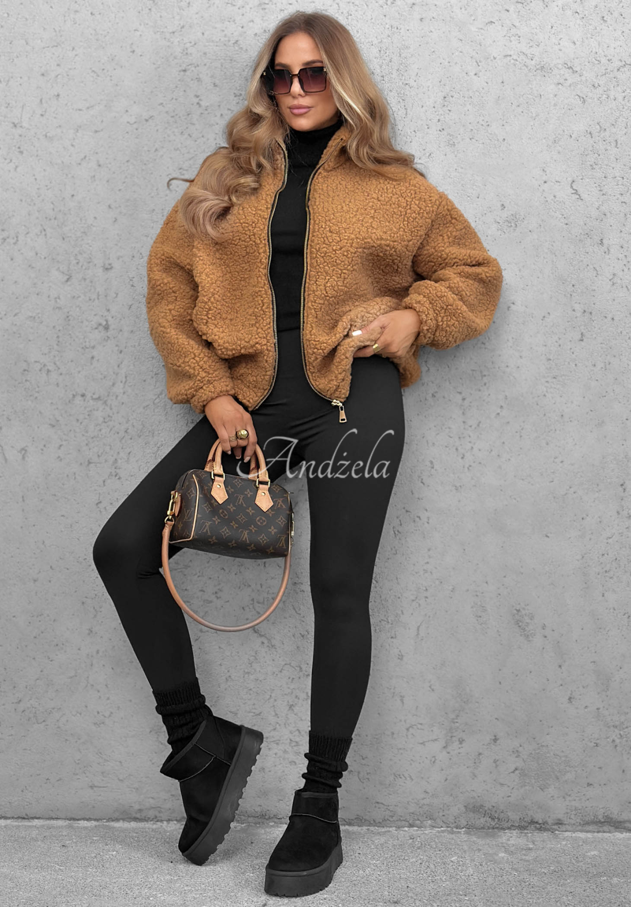 Krátká bomber bunda s kožíškem sherpa Cloud Candy velbloudí