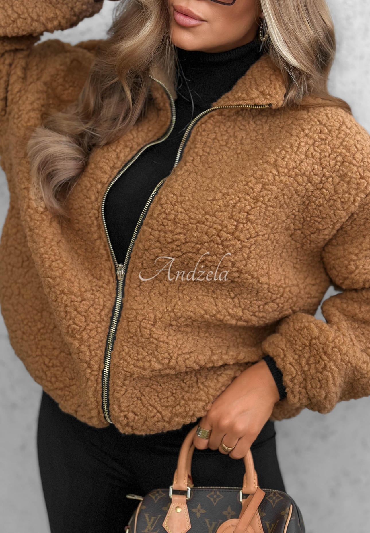 Krátká bomber bunda s kožíškem sherpa Cloud Candy velbloudí