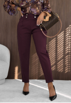 Eleganckie Kalhoty Cigaretky  z guzikami Gentle Elegance vínové