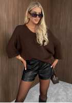 Svetr oversize z dekoltem Warm Affair čokoládový