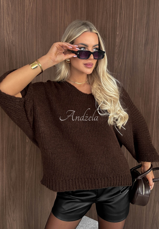 Oversize svetr s v&yacute;střihem Warm Affair čokol&aacute;dov&yacute;