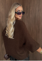 Svetr oversize z dekoltem Warm Affair čokoládový