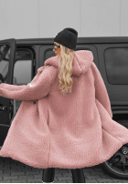 Dlouhý Kabát kożuszek s kapucí Frost Lady pudrová růžová