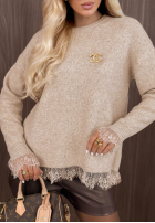 Svetr oversize z koronką Cozy Softness čokoládový